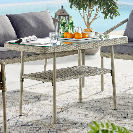 Alaterre Furniture Windham All-Weather Wicker Outdoor 26"H Cocktail Table with Glass Top AWWA04AA